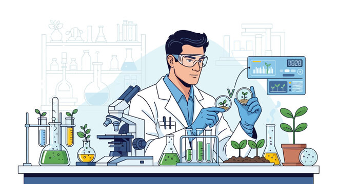 Scientist conducting plant biology experiment in lab.