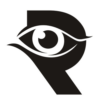 Letter R with Eye, simple modern Logo Design vector.
