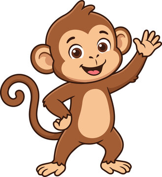 Cute cartoon monkey waving hello vector illustration isolated on a white background for kids design