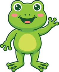 Fototapeta premium A friendly green cartoon frog smiling and waving, vector illustration for children's designs