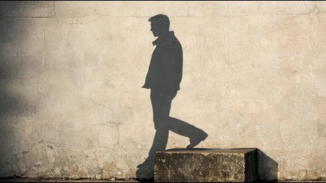 A person's silhouette stands on a concrete block in the shadows