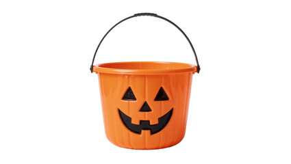 Orange plastic jack-o -lantern bucket with black handle, isolated on transparent background © PNGIG