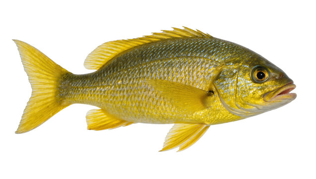 Golden-yellow fish with detailed scales, isolated on transparent background