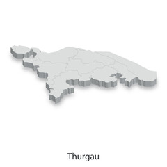 Fototapeta premium 3D Map of Thurgau, Switzerland - Administrative Divisions