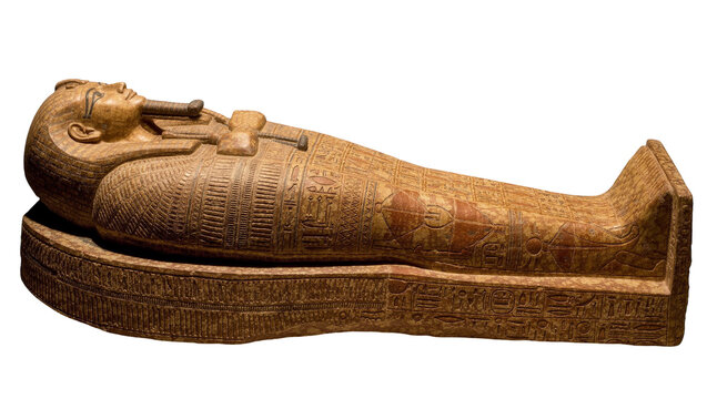 Ancient Egyptian sarcophagus with hieroglyphs, isolated on transparent background