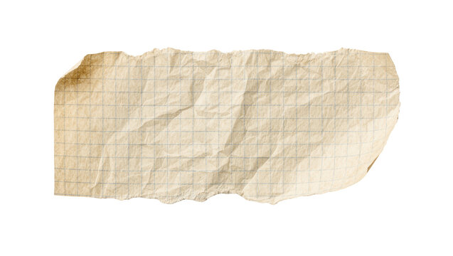 Crinkled aged graph paper torn edge, isolated on transparent background