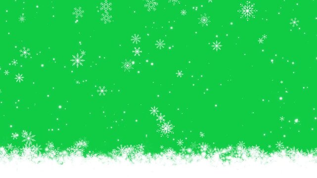snow flakes bottom border frame falling green screen animation,winter snow flakes new year and Christmas holiday chroma key isolated motion design element