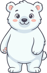 Obraz premium Cute cartoon polar bear standing isolated on white background, friendly arctic animal illustration