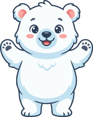 Fototapeta premium Cute cartoon polar bear waving friendly isolated on white background