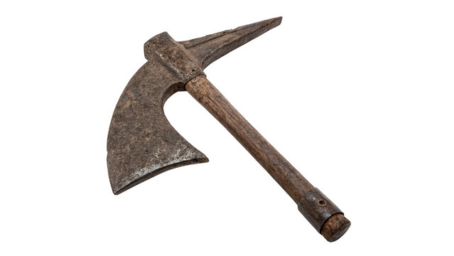 Old vintage rusty pickaxe tool isolated on dark background