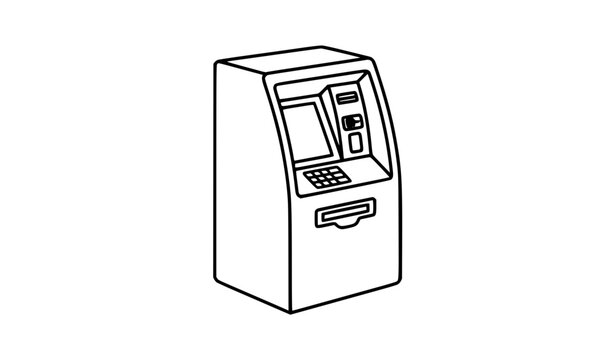ATM Cash Machine Editable Outline Vector Illustration