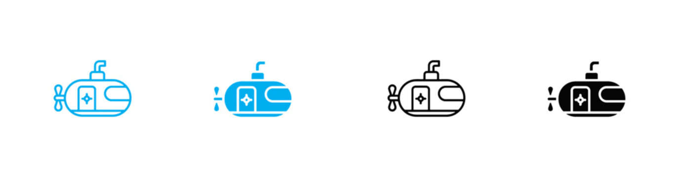 Submarine icon set with periscope and propeller underwater vehicle naval vessel ocean exploration transport isolated on white background mobile app user interface design .
