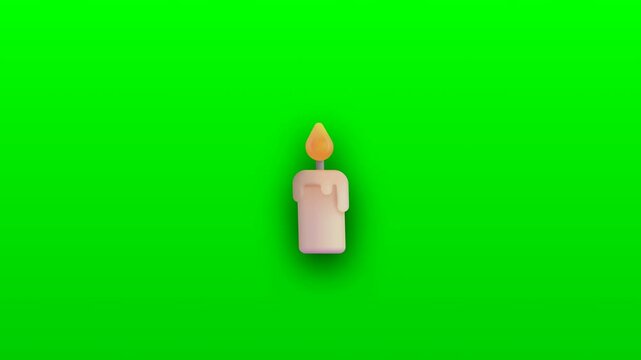 Burning candle flame isolated green screen background animation