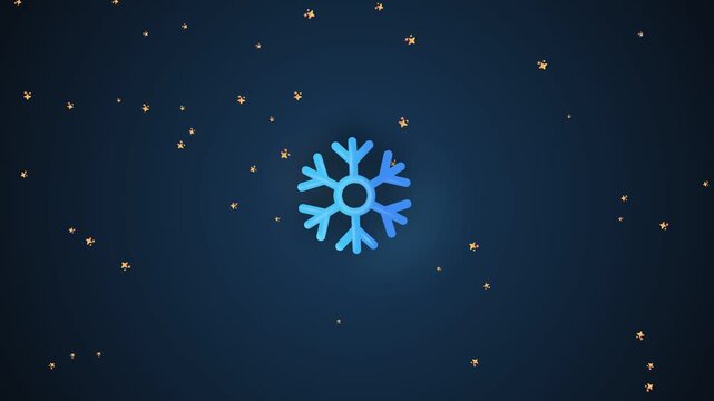 Animated blue snowflake icon with falling sparkles on dark background