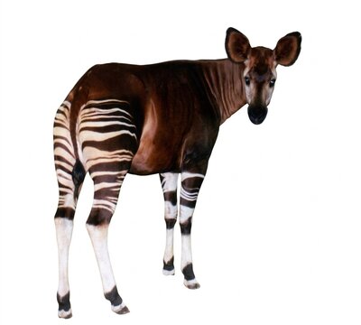 Single Okapi (Okapia johnstoni) Full Body Isolated on White Background