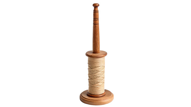 Vintage wooden textile spool bobbin isolated on dark background