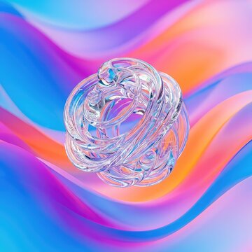 Fluid abstract background with sinuous waves and colorful gradients of blue, purple, orange, and pink, bathed in soft, glowing light, horizontal, movement, color