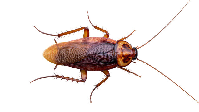 Brown cockroach with long antennae, isolated on transparent background