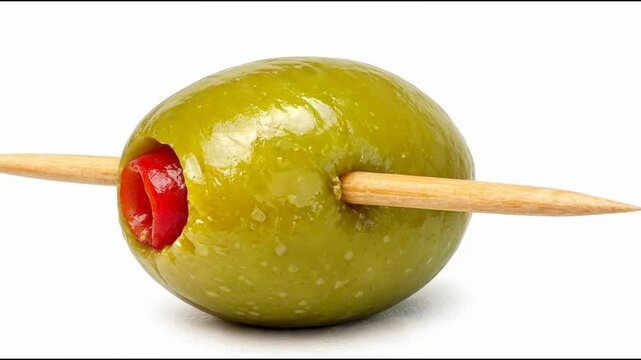 A green apple with a toothpick stuck in it