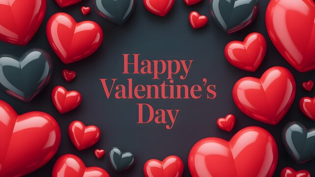 Festive valentine's day background with many red and dark hearts and text