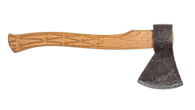 Wooden handled axe with metal head, isolated on transparent background
