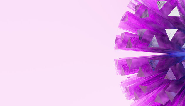 Abstract purple geometric 3d structure with triangular prisms