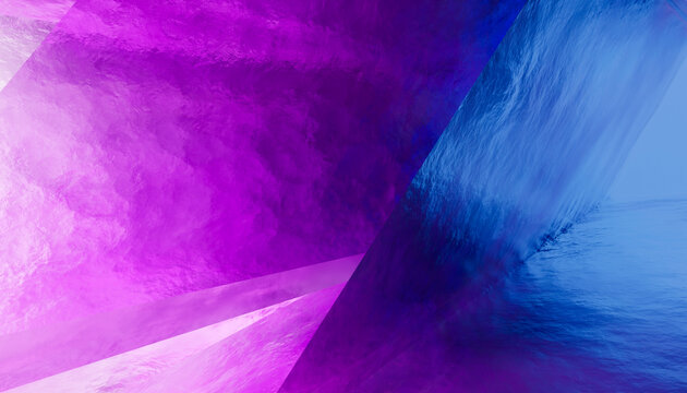 Abstract glossy geometric digital artwork with purple and blue tones