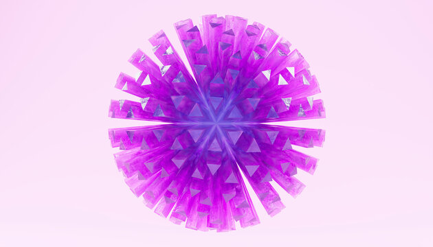 Purple symmetric 3d geometric crystal sphere abstract design