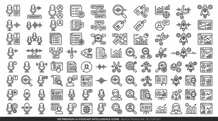 Obraz premium Podcasting and ai icons set