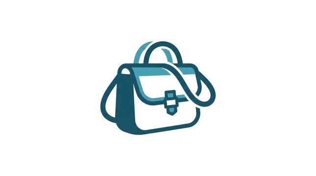 A minimalist vector illustration of a stylish teal and blue shoulder bag, featuring a clean modern design with a strap and buckle, isolated on a white background