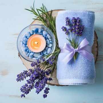 Relaxing lavender and candle arrangement for wellness and self care routines