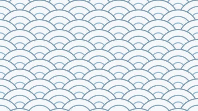 Ice blue Seigaiha Japanese wave pattern seamless loop on white background, pale blue arcs slowly drifting, 4K modern Japanese motion graphic for multiply blend