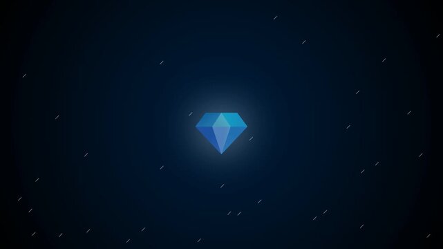 Abstract blue diamond glows in dark with stars