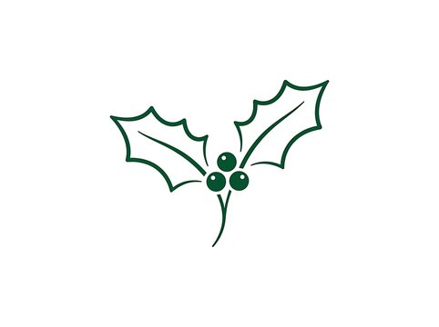 Stylized holly branch with berries simple vector graphic