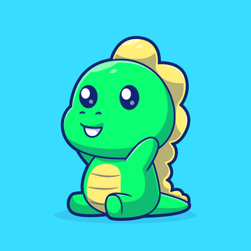 Cute Dinosaur Kid Sitting Cartoon 