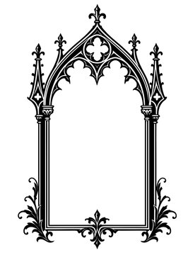 ornate gothic arch frame with intricate architectural details and decorative floral elements vector 