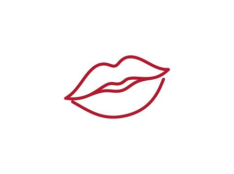 Red line art lips mouth icon