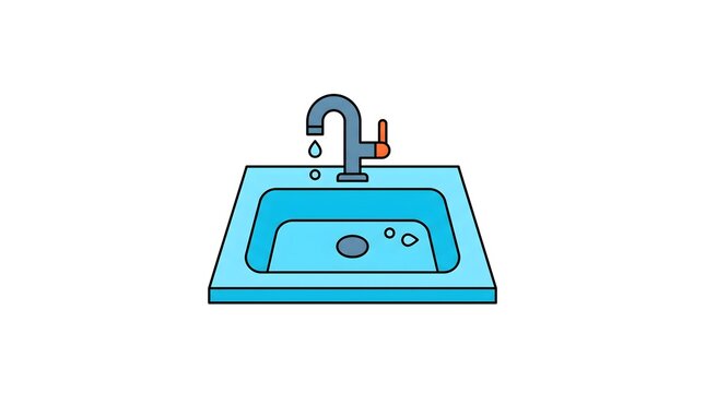 Blue kitchen sink with faucet vector illustration isolated on white background
