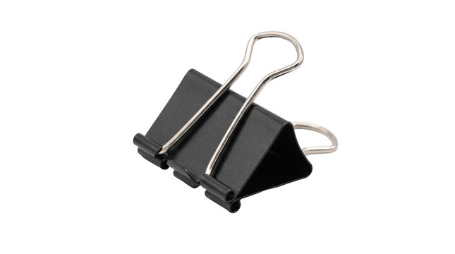 Single black metal binder with office supply as isolated element