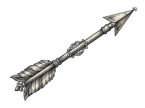 Ornate metallic arrow illustration isolated on white background