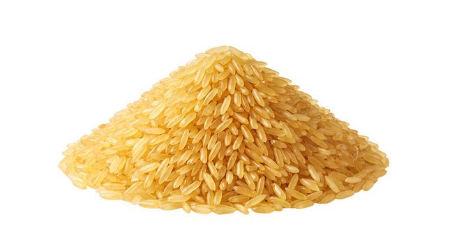 Small cone-shaped pile of raw golden parboiled rice as transparent cutout