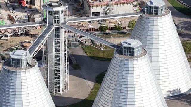 Aerial View of Gut Groslappen Wastewater Treatment Plant and Sludge Incineration Construction in Munich