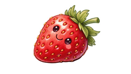 Cute cartoon strawberry with happy face, isolated on transparent background © STUDIOP