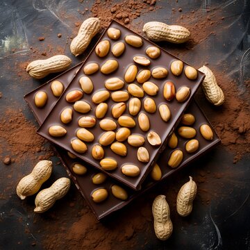 Assortment of peanuts in shells and without on a rustic wooden surface