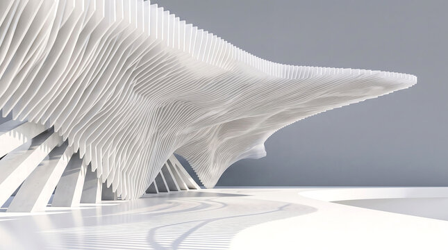 Parametric canopy casting shadows, a modern architectural design concept with clean lines
