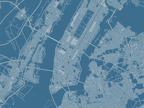 Modern Blue New York City Map - Minimalist NYC Manhattan Street Map Illustration for Urban Planning and Real Estate Decor