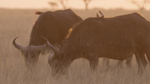 African buffalo (Syncerus caffer )in typical natural Kalahari-Nama Karoo transition habitat near Kimberley, Northern Cape, South Africa, showcasing iconic African wildlife in a wild landscape.