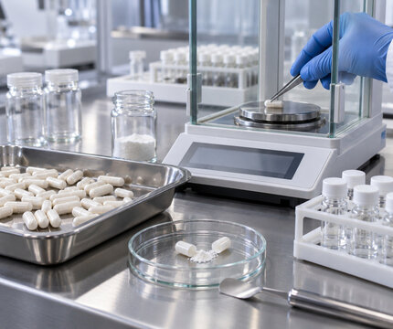 Pharmaceutical capsule weight testing on analytical balance