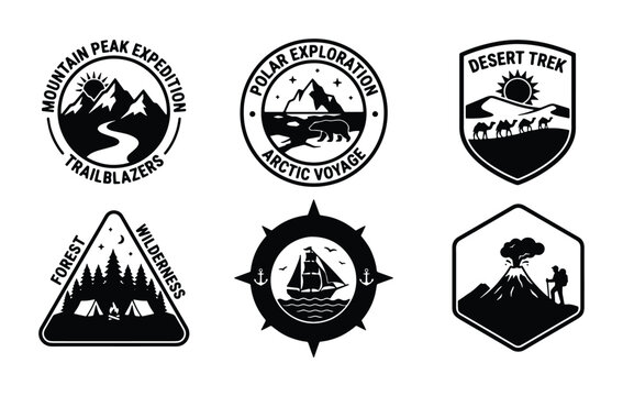 Adventure Badges: Mountain Expedition, Polar Exploration, Desert Trek, Forest Wilderness, Sailing, Volcano Hiking