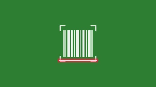 Motion graphics footage of a barcode being scanned by a red laser on a green background.